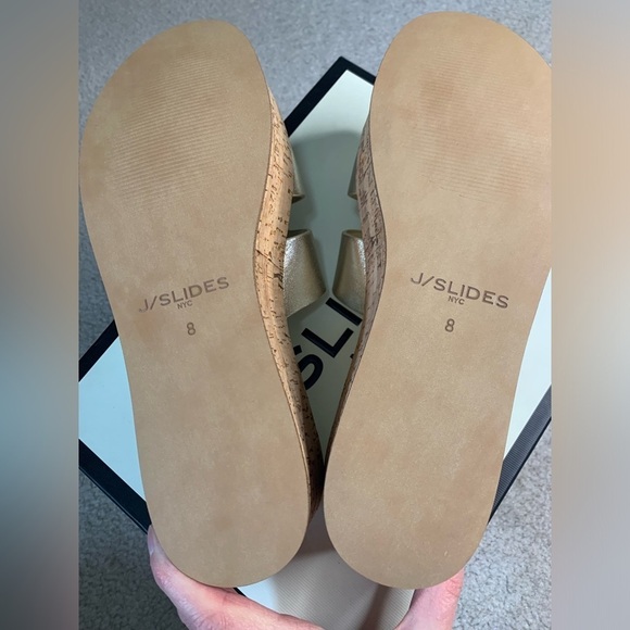 NIB J/Slides NYC Queenie Gold Leather Upper Cork Sole Sandal Women Size 8m - Picture 5 of 13
